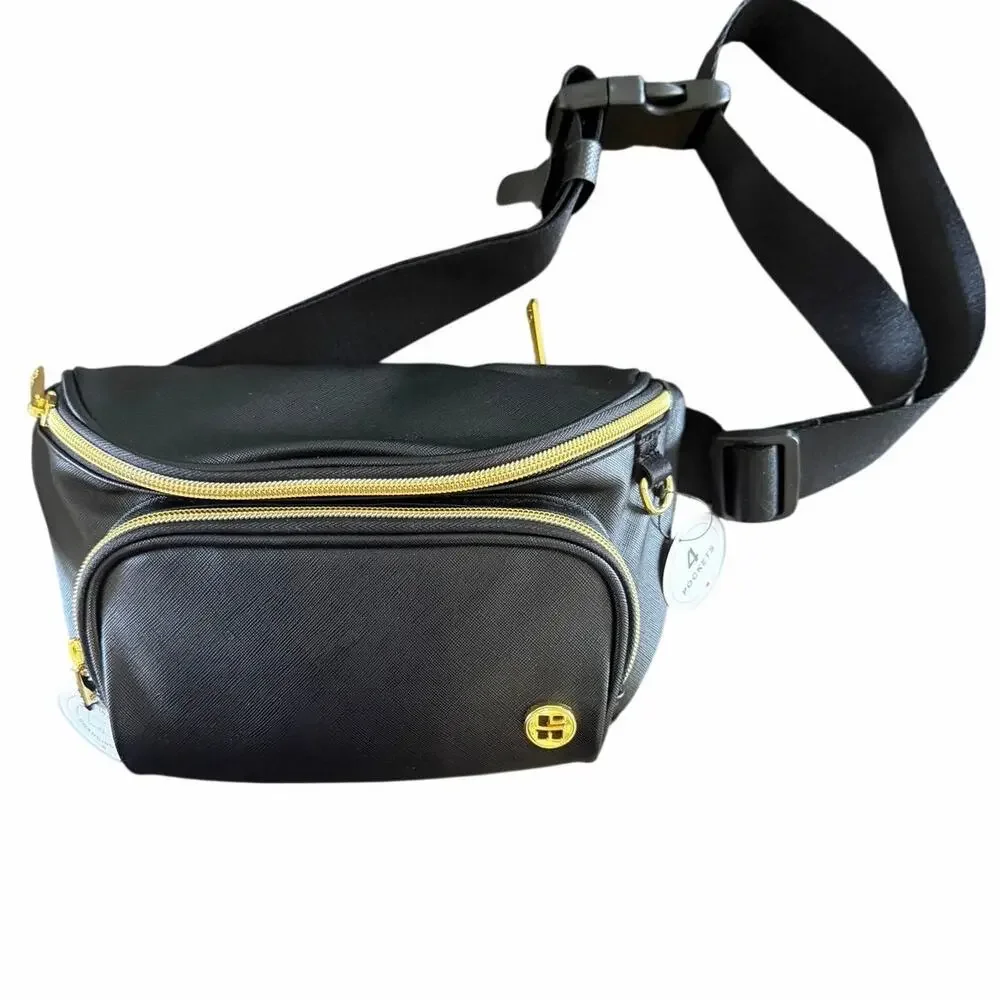 Huggies Crossbody Diaper Bag Black Vegan Leather Changing Pad NWT